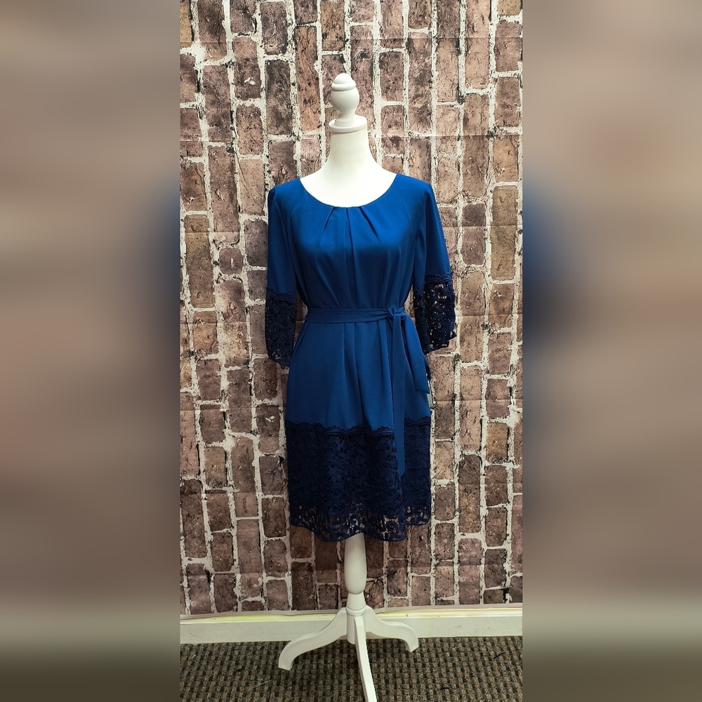 TAHARI Arthur S. Levine blue Crochet Lace Shift Dress Mother Of The Bride